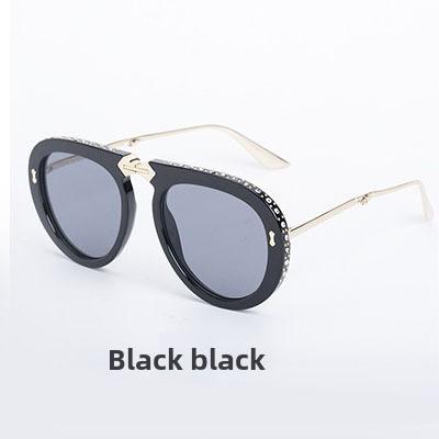 Diamond Folding Sunglasses Female Fashion Internet Celebrity Same Sunglasses Literary Plain Glasses Toad Glasses Sunglasse