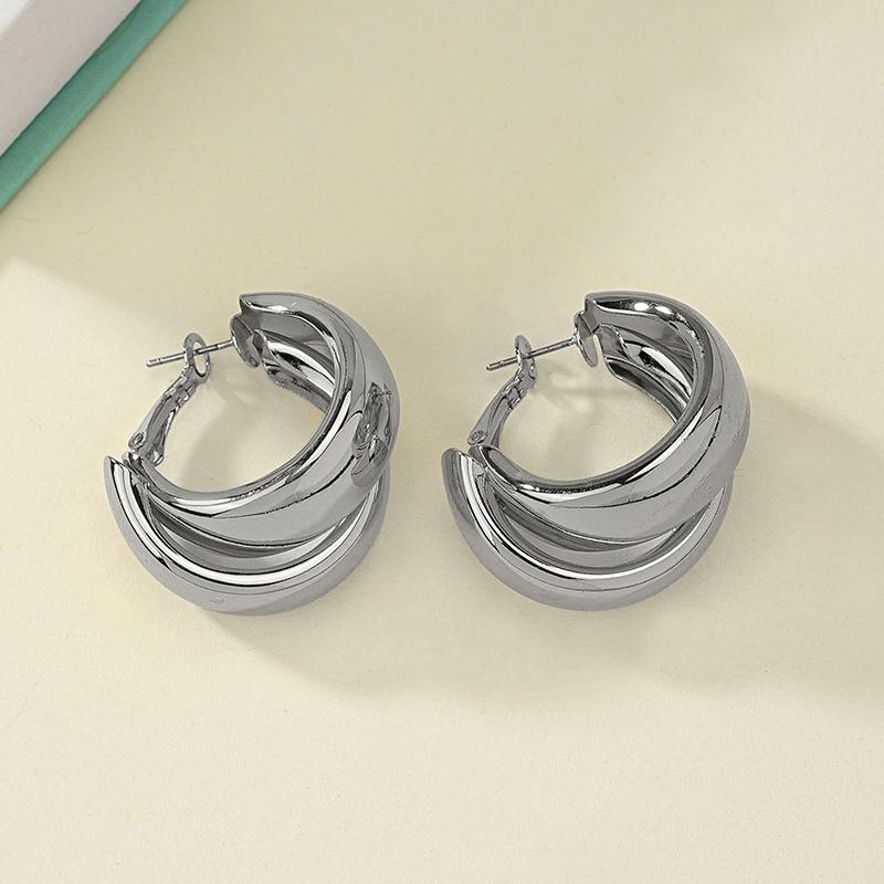 Stainless Steel Chunky Hoop Earrings for Women Girls Golden Color Double Ring Thick Geometric Drop Earrings Statement Jewelry Gi