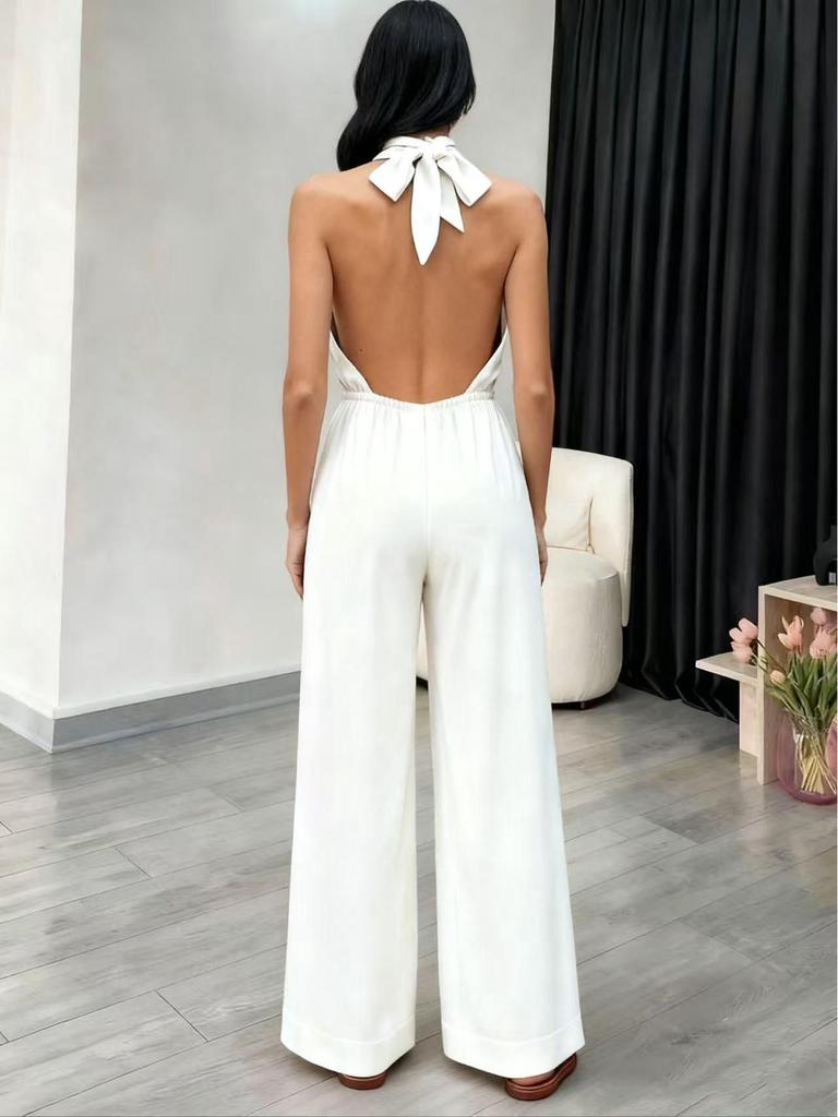 2026 Summer Women's V-neck Halter Jumpsuit: European & American Style, Chic French Fashion