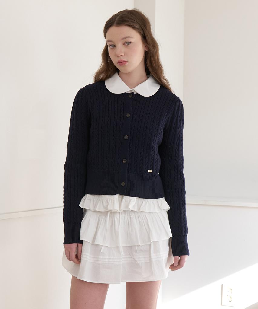 Cluny Soft Cable Knit Button Cardigan - Navy