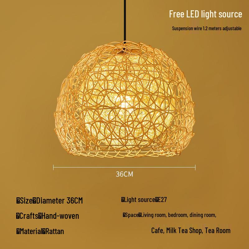 Zen Bamboo Pendant Lamp: Rattan Woven Japanese Tea Room Light