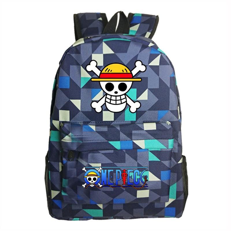 One Piece Anime School Backpack Kids Lightweight Ergonomic Dual-Shoulder Bag With Geometric Print Oxford Fabric