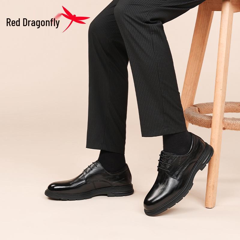 Red Dragonfly Men's Formal Genuine Leather Shoes for Business, Wedding, and Spring/Autumn Occasions.