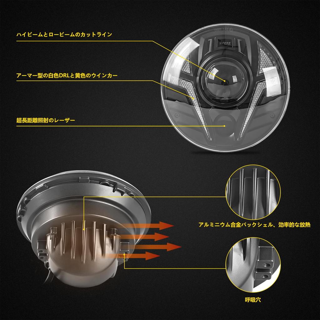 Motikvans Wrangler LED Headlights with Turn Signals and for Wrangler Toyota FJ and Hummer Vehicle Inspection Set of 2 7-inch DRL, Hi/Lo Switching, JK,