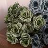 7Heads Roses Bouquet Artificial Flower Haze Blue Sage Green Bean Paste Green Fake Rose Retro Living Room Decoration Wedding