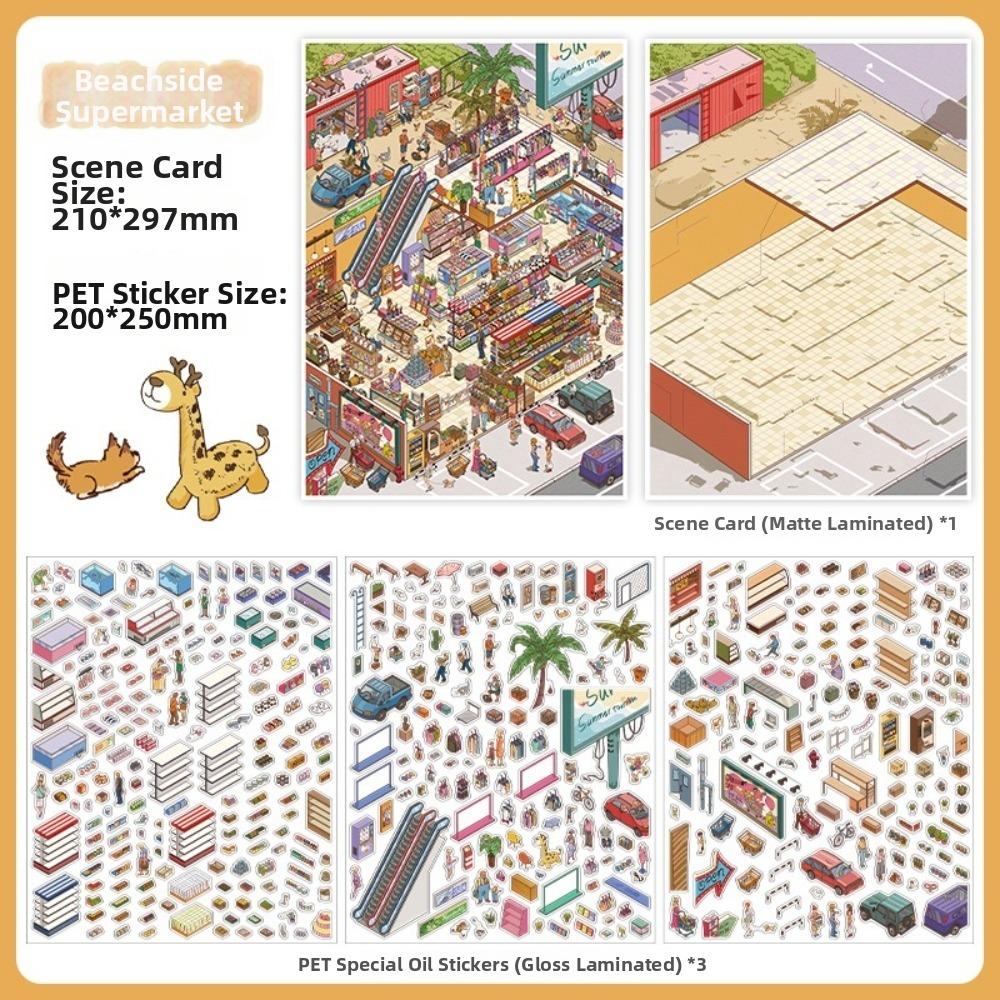 Shop Theme Stationery Stickers PET Die Cut Mini Landscape Sticker Stacking Stickers  Children Gifts