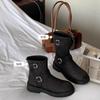 Spot Second Hair! Grape Mother Same Shoes Retro Locomotive Buckle with Round Head Thick Sole Heightening Medium Tube Short Boots Autumn and Winter Wom