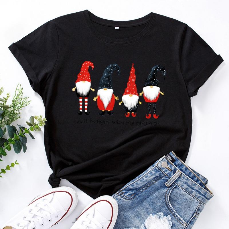 Summer Christmas Women's Printed Cotton Loose Round Neck Short Sleeved T-Shirts Women’s