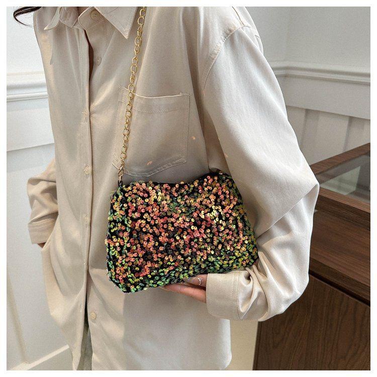 Small Bag with Summer Sequins, Fashionable Handheld Casual Chain, Single Shoulder Crossbody Bag, Sparkling Women's Bag