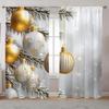 2PCS Elegant Cortinas Gold and White Christmas Ball Christmas Tree Snowman Print Curtains for Bedroom Living Room Decoration