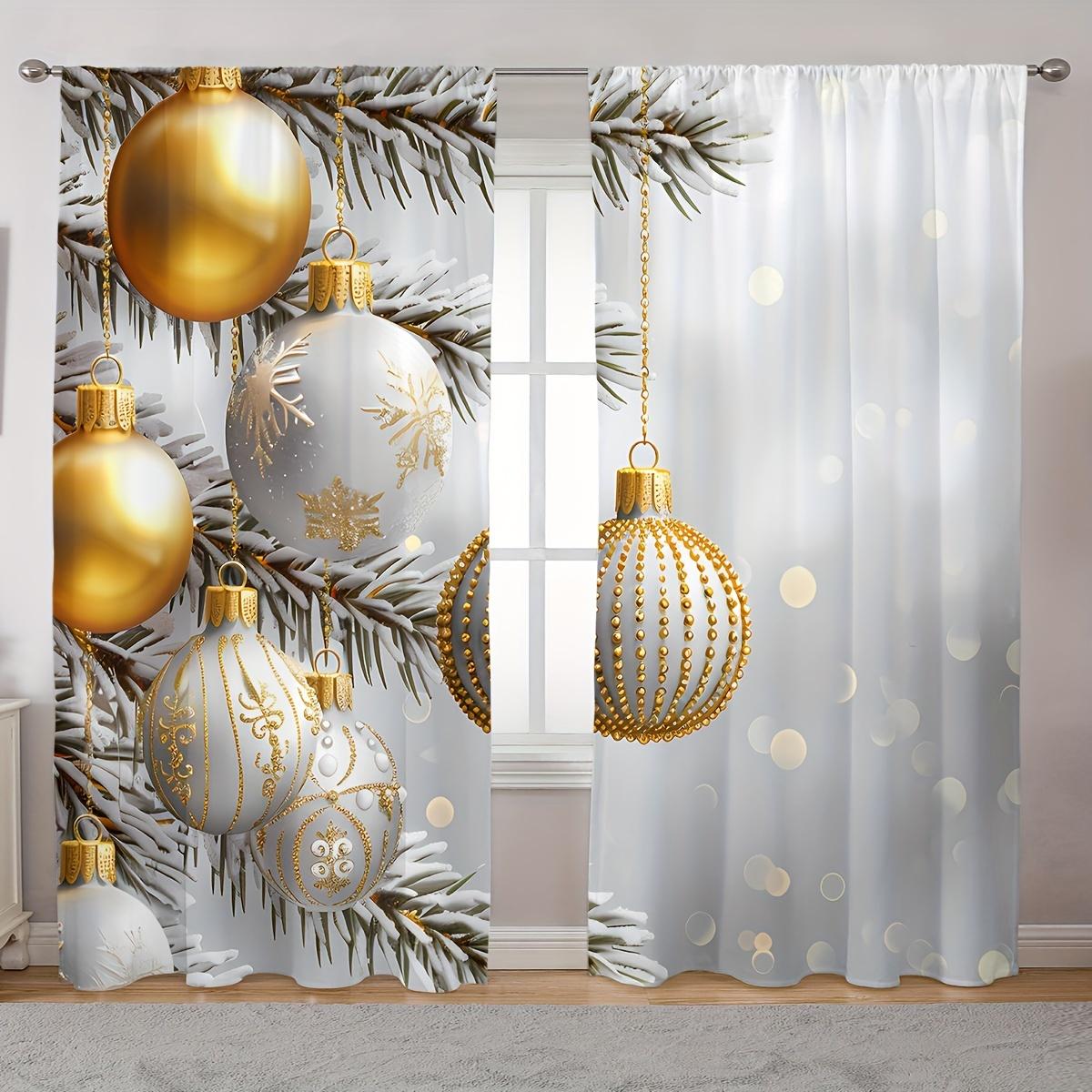 

2pcs Classic Christmas Lantern and Trees Print Semi-Sheer Curtains Rod Pocket Hanging for Bedroom Living Room Study & Home Decor (W50cmxH130cm)x2&Grommet Top