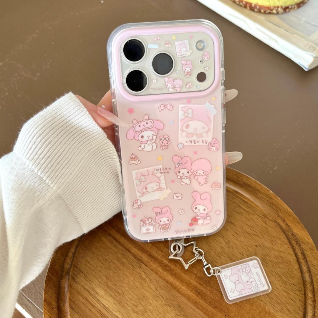 

Korean INS Cute Polaroid Melody Phone Case For iphone 17 16 15 Pro Max 17 Pro Double-Layer Shockproof Camera Protective Cover For iphone 17ProMax розовый