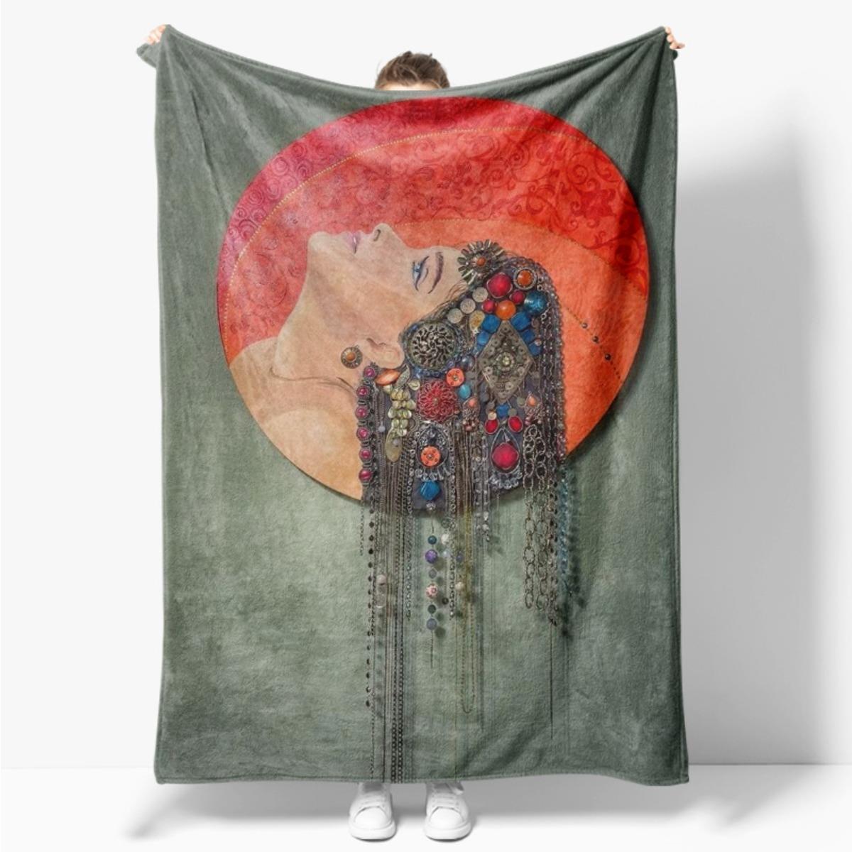 

Retro character art patterns Flannel printed blanket suitable for all seasons suitable for living room office sofa and travel 75x100cm (30x40inch)