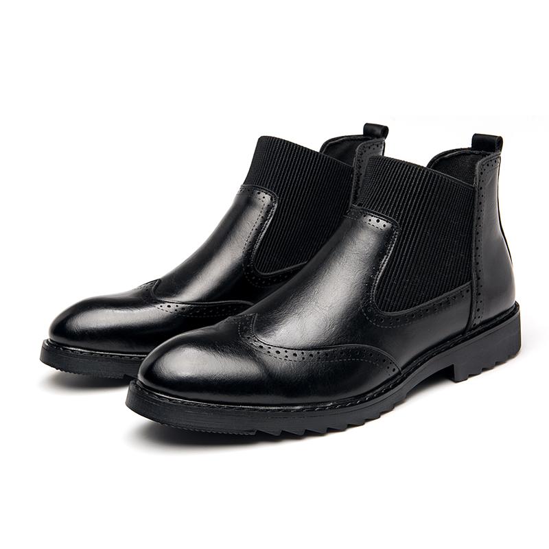 

Модные кожаные мужские туфли без застежек на высоком каблуке 2024 года, универсальные мужские мотоциклетные ботинки с острым носком, мужские деловые ботинки класса люкс 44 чёрный