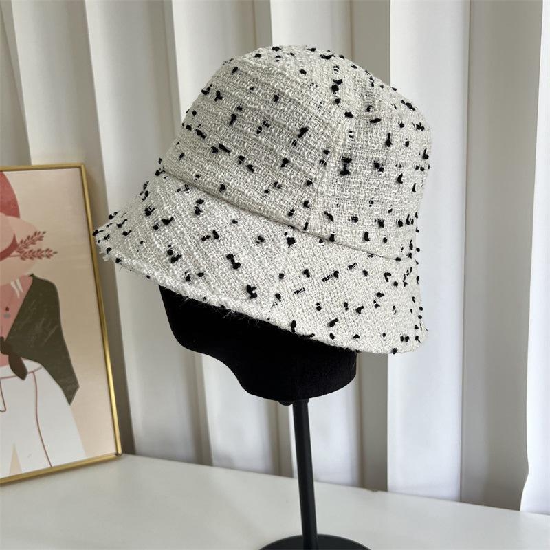 Autumn and winter polka dot basin hat versatile plain temperament bucket hat women's hair showing face small bucket hat