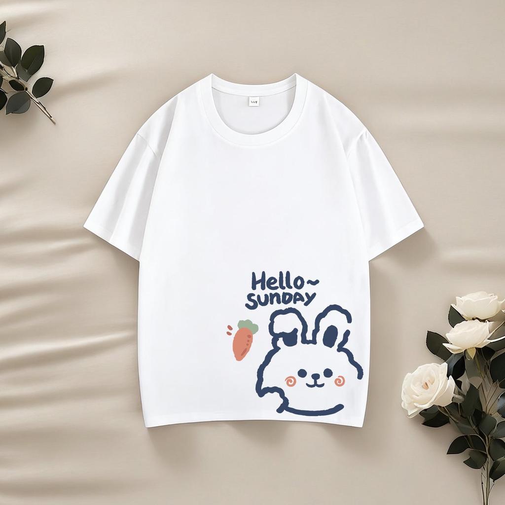 Heavyweight 220g Children's Combed Cotton Cartoon T-Shirt - Short Sleeve, Casual Trendy Top for Boys and Girls