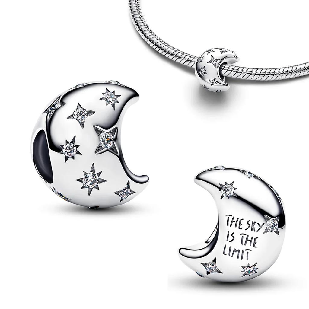 925 Silver Star Moon Charms Earrings Pendant Beads Fit Bracelet Necklace DIY Fine Jewelry Gift for Women