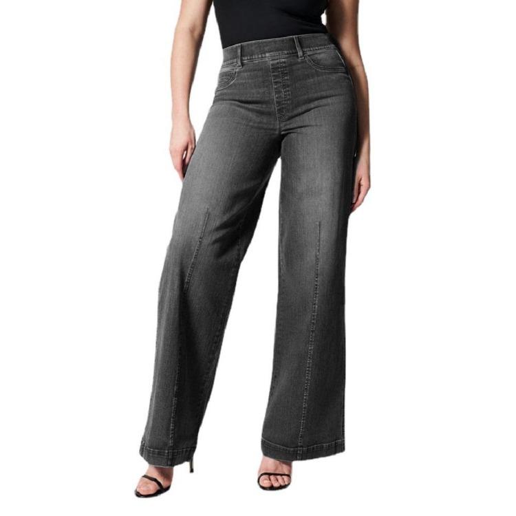 Women Stretch Denim Jeans High Waist Elastic Wide Leg Trousers Casual Long Pants Ladies
