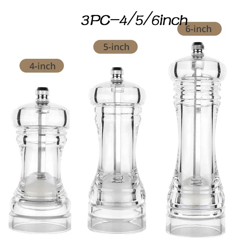 

Акриловая комбинированная перечница и солонка с керамическим механизмом с регулируемой степенью помола, простые в использовании прозрачные измельчающие инструменты