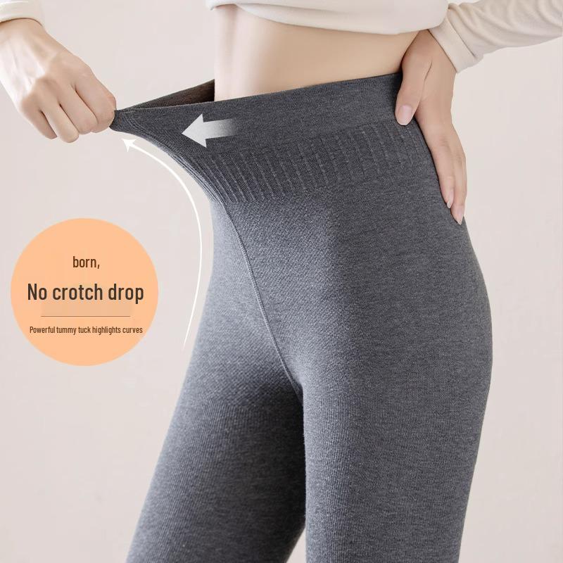 Dámské šedé punčochové kalhoty s vertikálním pruhem - Neshrnující se, s plusovým sametem, Silné, Hřejivé, Tlakově zeštíhlující pro nošení na jaře, na podzim a v zimě.