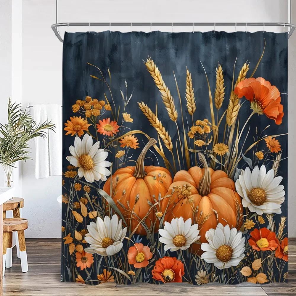 

Мультяшная шторка для душа шотландский скот сезон сбора урожая тыква подсолнух фермерский дом украшение для ванной комнаты с крючком шторка для душа 90x180cm-35x70in