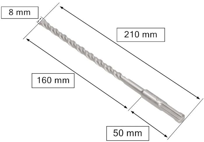 Foret SDS+ - KOTARBAU - 8 X 210 Mm - Alliage Métallique - Acier Trempé - Fixation Standard Globale