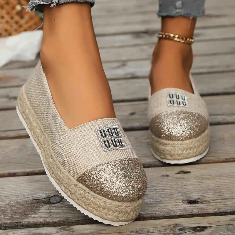 Fashion New Hot Sale Women's Shoes Slip On Women's Vulcanize Shoes Round Toe Sequins Solid Outdoor Platform Casual Comfortable Shoes