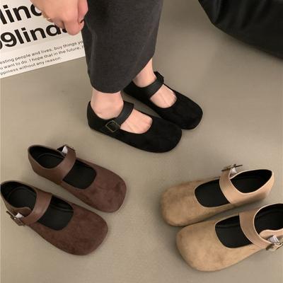 Chaussures Mary Jane à Boucle en Cuir Givré Rétro Mode Semelle Plate Printemps Automne 2024 Nouveauté Mocassins Souples Unis Bout Rond Ballerines Simples Décontractées