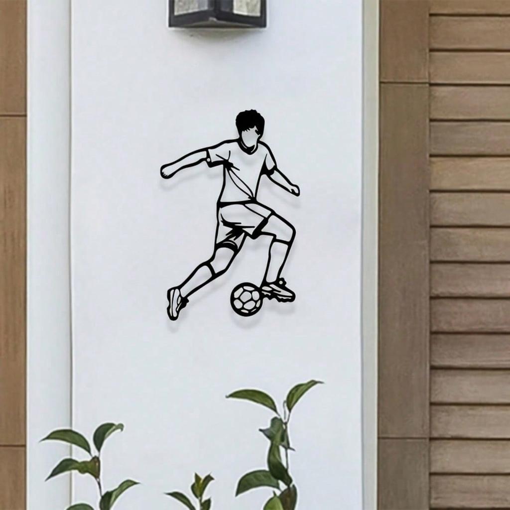 Soccer Boy Metal Wall Decor Sports Theme Indoor Outdoor Metal Art Gift