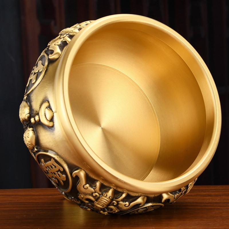 8-21CMBrass Treasure Basin Decoration Large Solid All-brass Piggy Bank Household Use Living Room Shop Can Hold Things Decoration