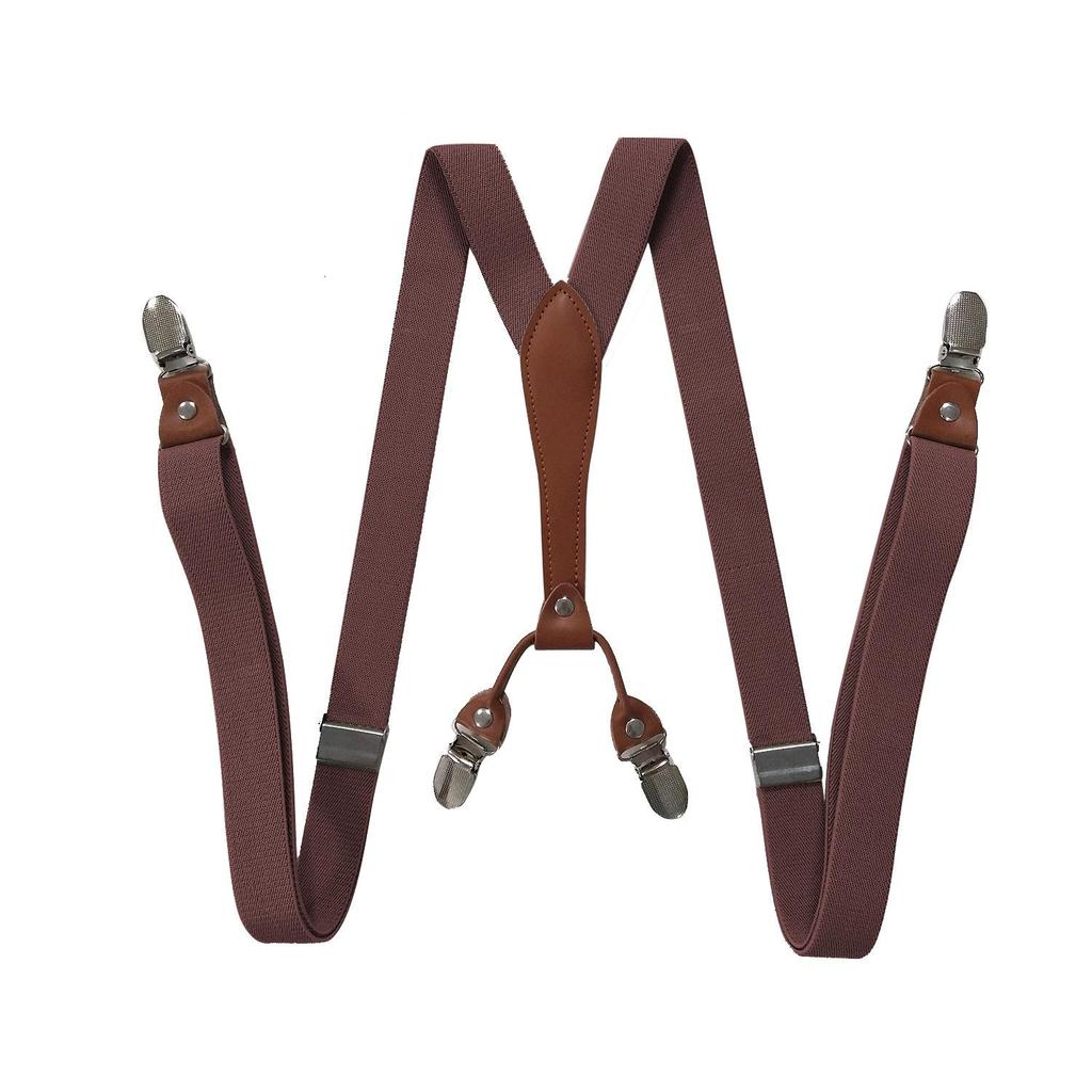 Unisex 2.5cm Elastic Leather Suspenders with 4 Clips