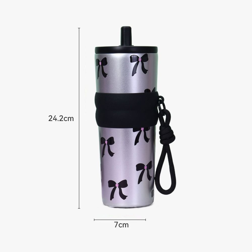 With Lifting Rope Vacuum Cup Bow Cherry Flower Print Insulated Cup Boys and Girls