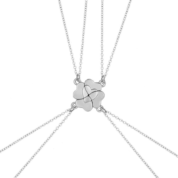 4Pcs Heart Pendant Choker Heart Puzzle Four Leaf Clover Necklace Jewelry Gift