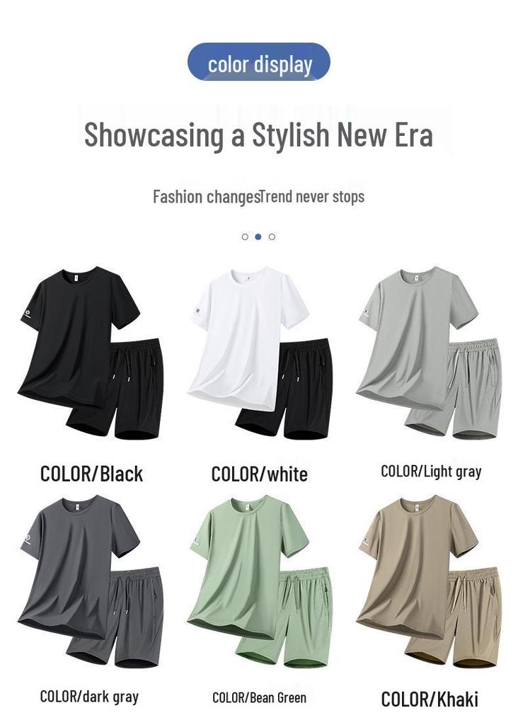 Men's Ice Silk Quick-Dry Sports Set - 2026 Summer Loose Fit Plus Size Breathable Short Sleeve & Shorts