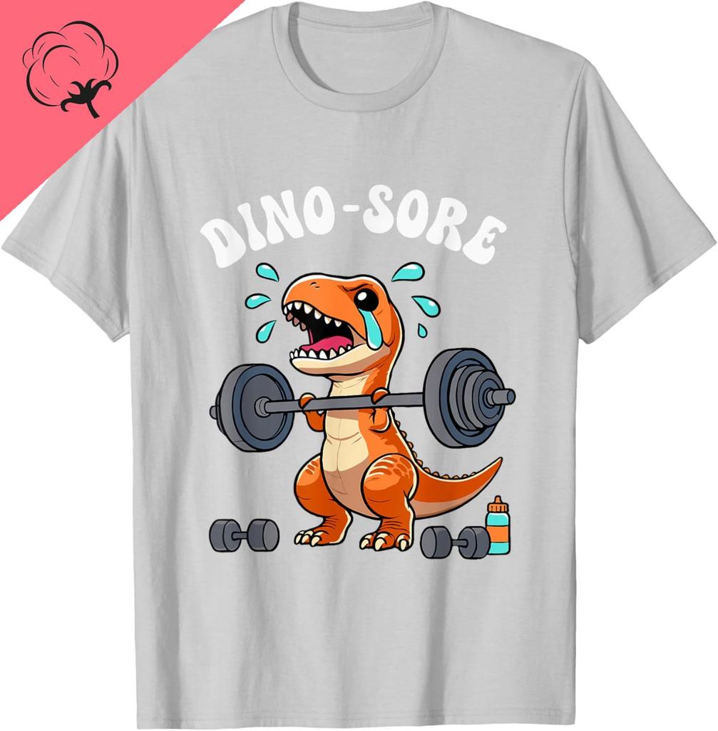 Dinosaur Workout Gym Fitness Lifting Weights Cute Dino Sore Black Cotton Short Sleeve T-Shirt Harajuku Camiseta Hombre