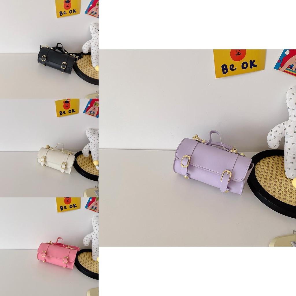 Stylish Korean Children's Bag For Girls Fashionable Cylinder Tote Purse In Bright Colors