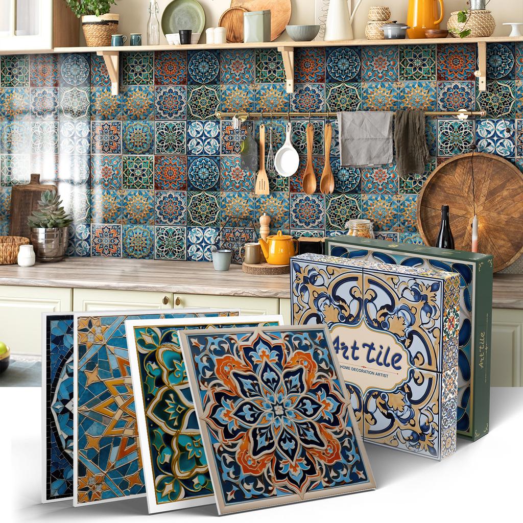 PET Foam Thickened Self-adhesive Wall Sticker, Waterproof and Anti-fouling European Mandala Wallpaper Tile Sticker for Kitchen and Bedroom