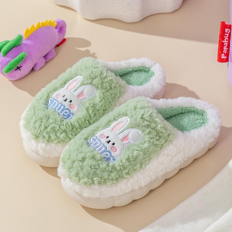 Cartoon cotton slippers women's autumn and winter indoor home hair slippers warm and lightweight home couple confinement shoes