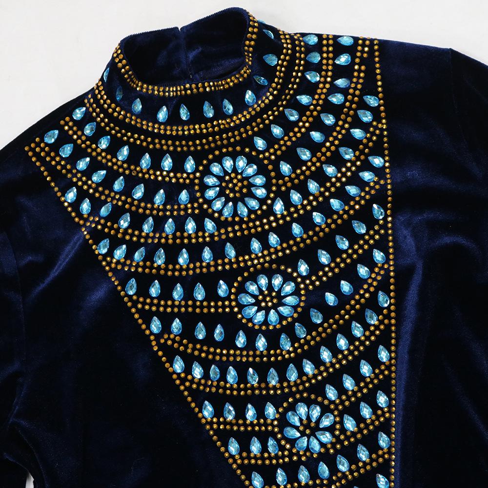 Women's Blue Water Drop Rhinestone Suede Evening Gown Robe