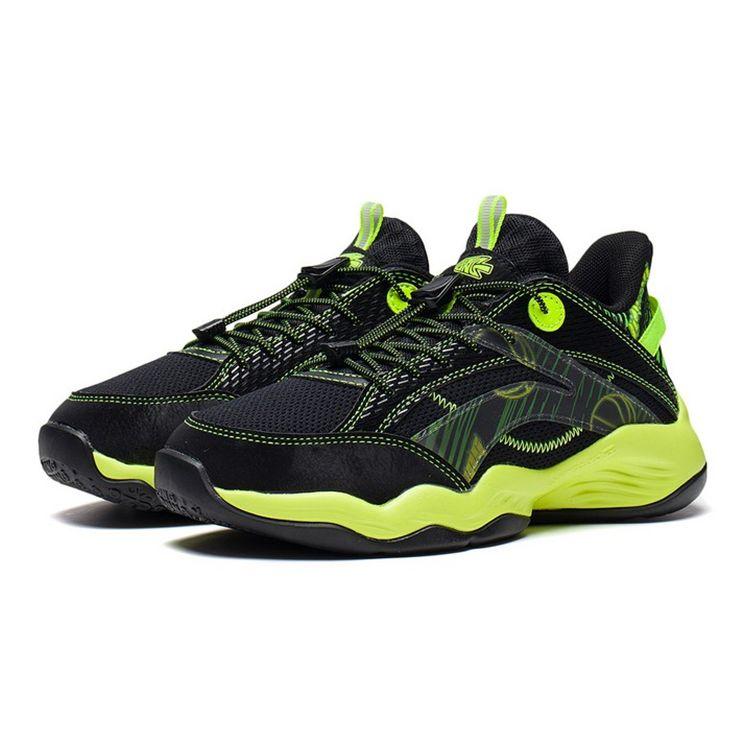 LiNing Rebound Shock Absorption Basketball Shoes Kids Sneakers Black Green YKBS052-7