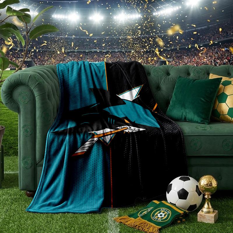 San-Jose Sharks Hockey Throws Blanket Flannel Blankets Plush for Couch Bed Gifts for Men Women Travel Picnic Blanket Christmas Fan Gifts