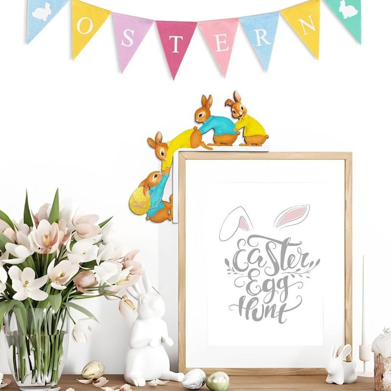 1 Stück Osterdekorationen Holz-Türrahmen-Dekoration Hase Heim-Innenraum-Anhänger Türwinkel Geschenk