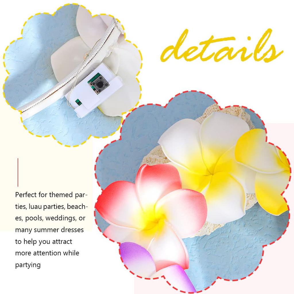 JEAIRTS LED Hawaiian Flower Headband Glowing Plumeria Floral Headpiece Festival Summer Beach Head Band Hawaiin Hair Accessories for Women