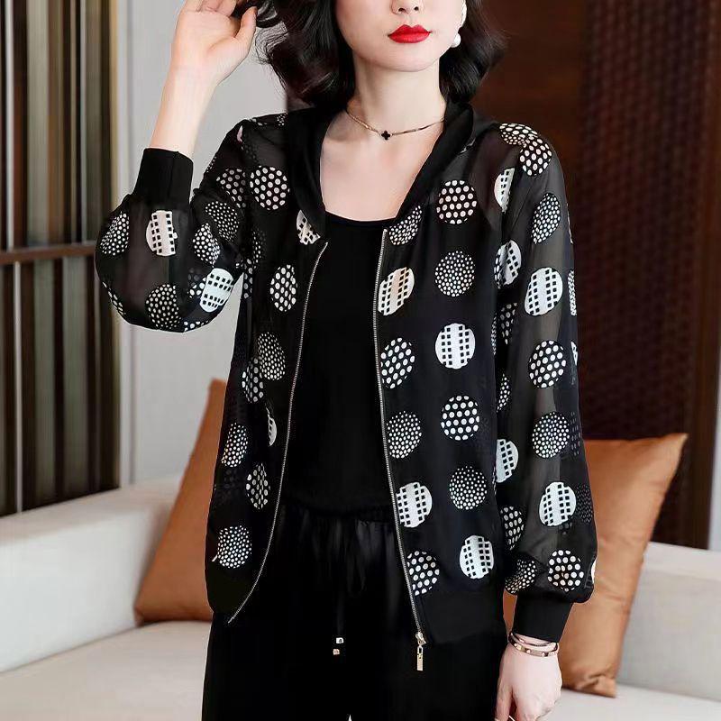 

Black Chiffon Women s Baseball Jacket: Spring/Summer 2026 Long Sleeve, Versatile Sun Protection Cardigan M
