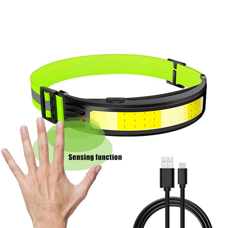 1 szt. Latarka czołowa z czujnikiem ruchu, ładowana przez USB, wodoodporna, do użytku zewnętrznego, mocne światło robocze LED, do wędrówek, biwakowania, wędkowania, oświetlenia awaryjnego