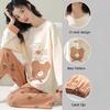 Pigiama Donna Set Pantaloni a Manica Lunga Comodo Semplice Ampio Carino Dolce Cartone Animato Orso Abbigliamento per la Casa Fuori Abbigliamento da Notte Vestiti per Ragazza