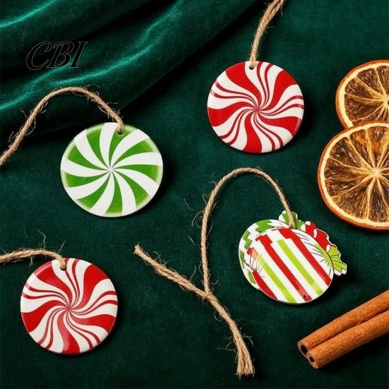Colorful Lollipop Pendants Wooden Christmas Balls, Candy Stripe Tree Hanging Ornaments, Ornaments Macaron Color Festive Pendant for Holiday Home Party