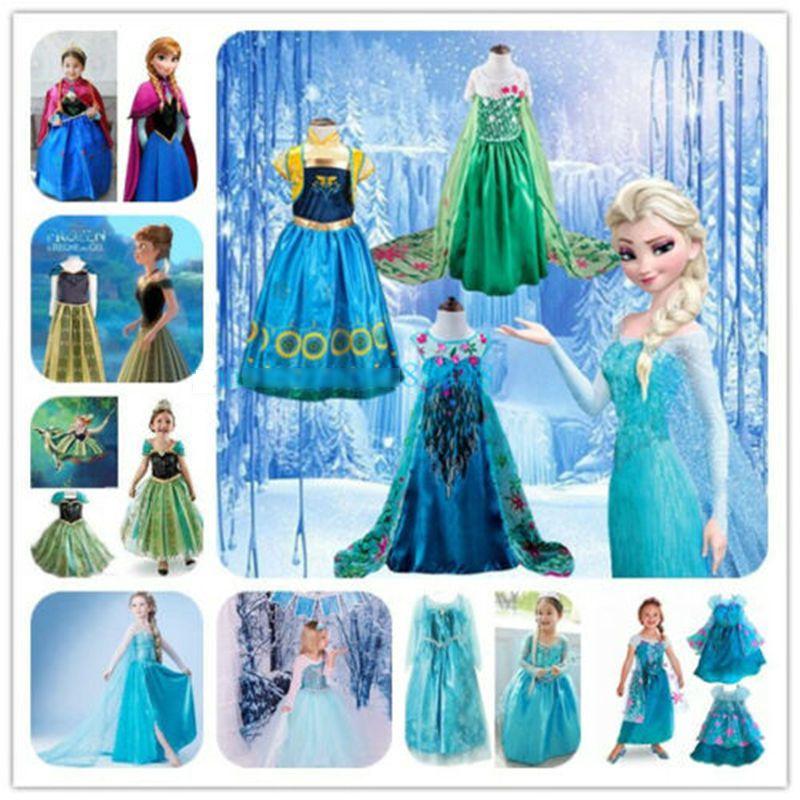 Girls Elsa Kids Fancy Dress Costume Princess Anna Party Dresses Cosplay Outfits