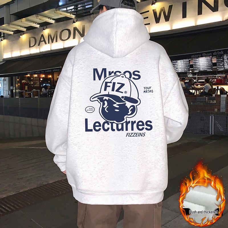 

Men s Heavyweight Fleece-Lined Hoodie, Autumn/Winter Hong Kong Style, American Streetwear Jacket L