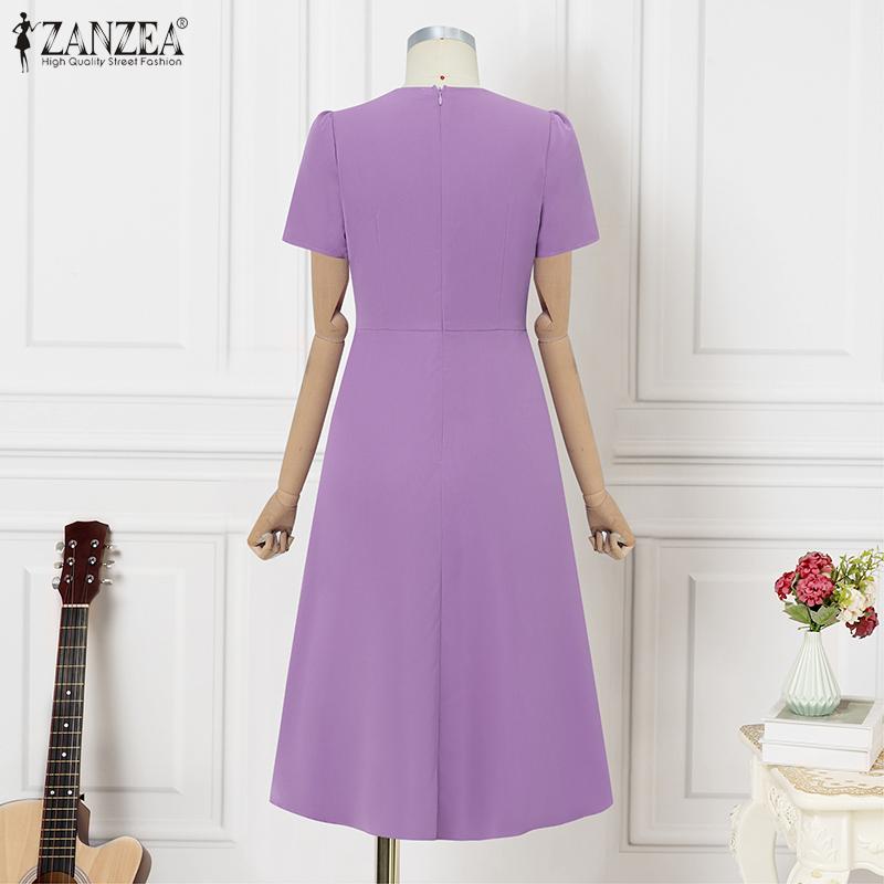 ZANZEA Women Casual Irregular V Neck Summer Short Sleeve Dress